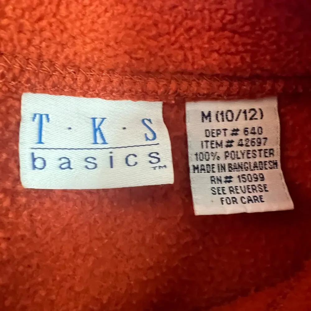 TKS Vintage Boys Fleece Full Zip Orange Vest Size M (10/12) Zip Pockets